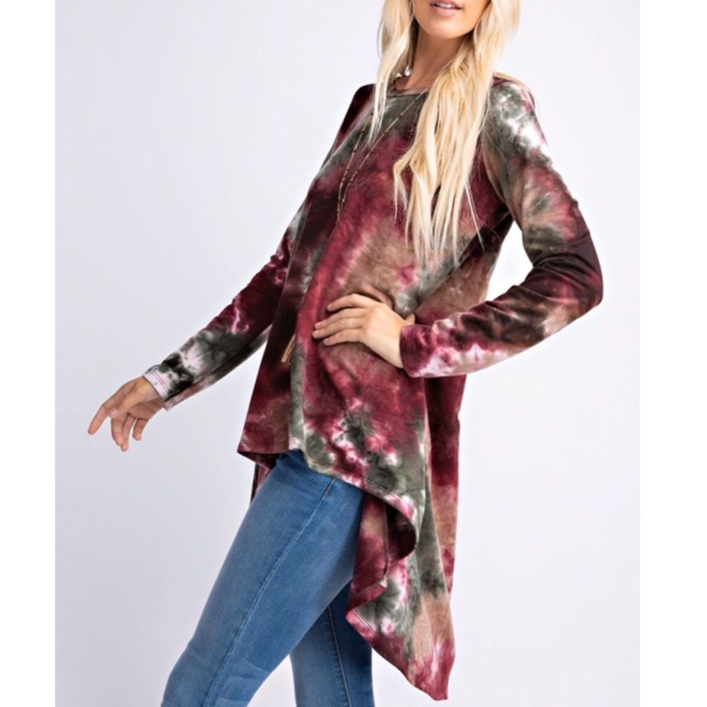 Last 1️⃣ Olive & Burgundy French Terry Tie-Dye Top - Picture 4 of 6